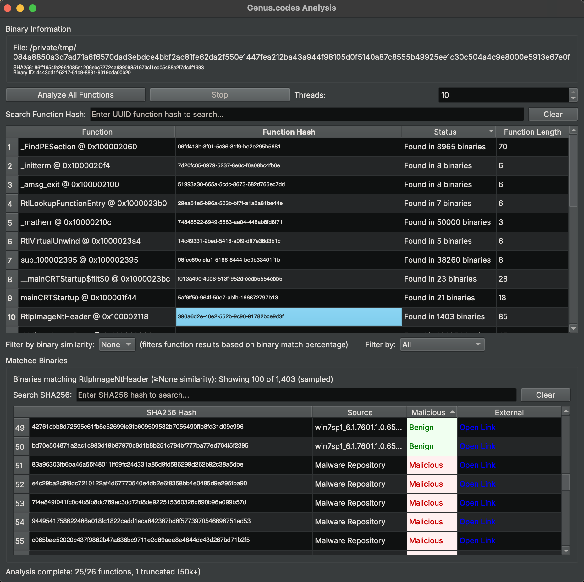 Genus Codes Binary Ninja plugin screenshot